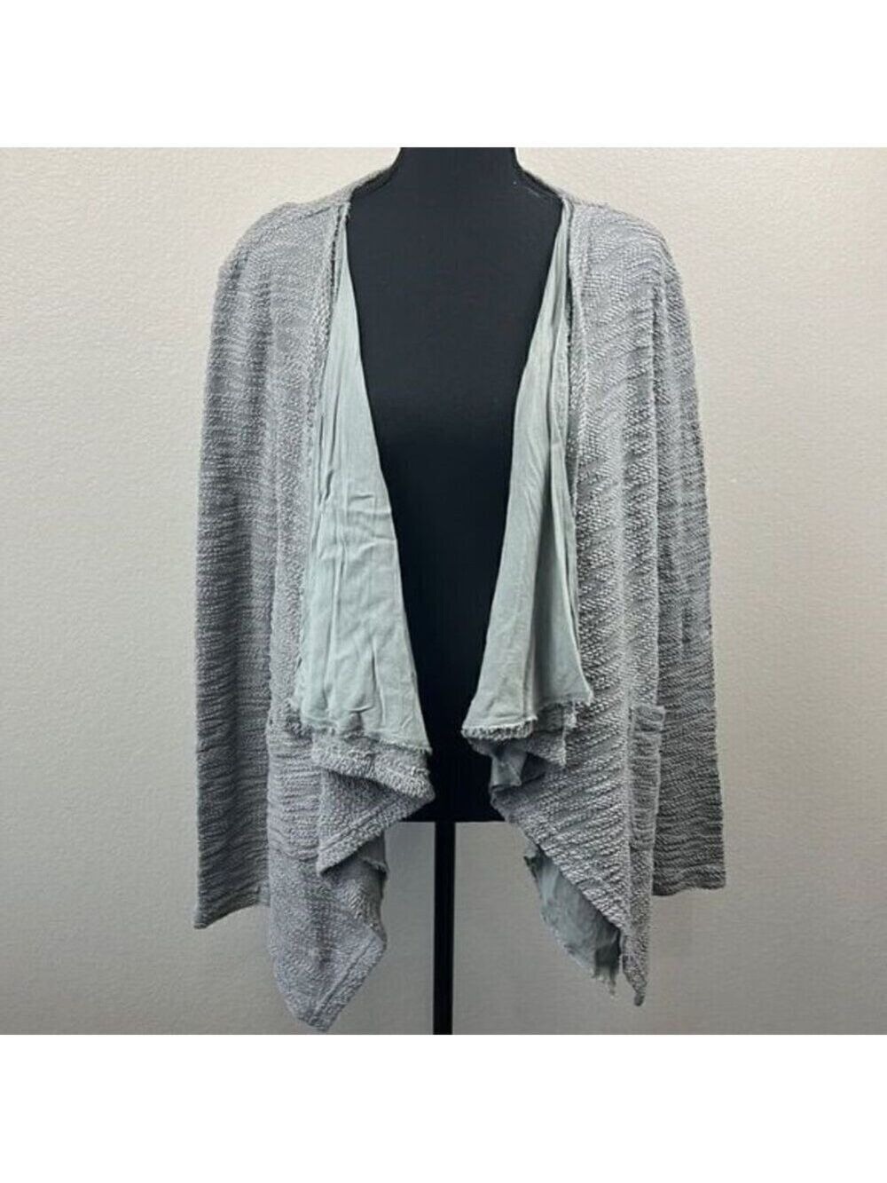 XCVI Cardigan Sweater Grey Waterfall Open Front Long Sleeve Cotton Layered XS